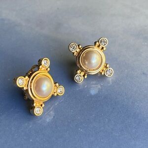 Vintage Maltese Cross Clip On Earrings w/ Swarowski Hallmark